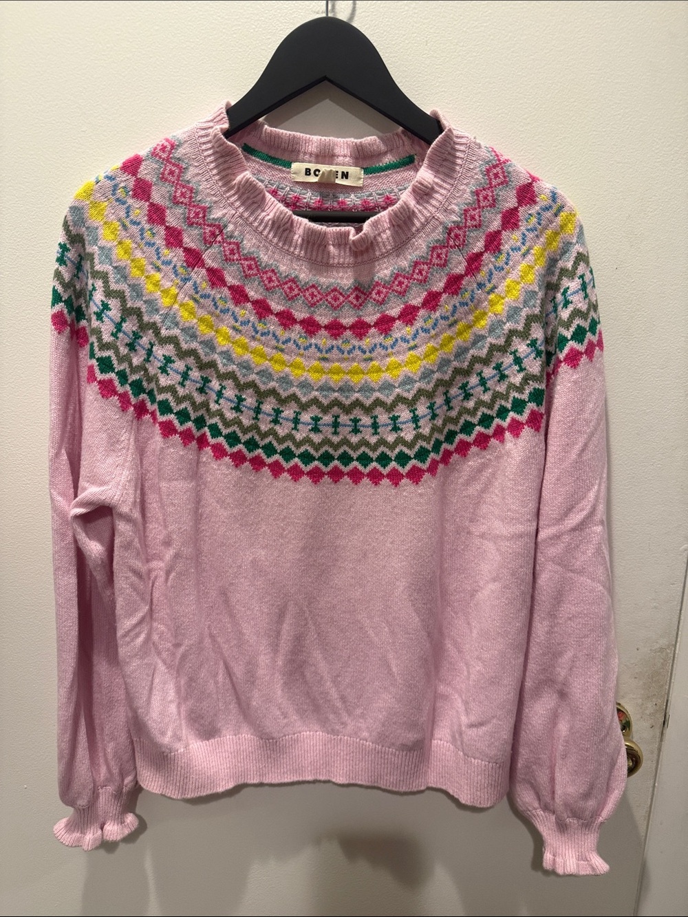 Boden Pink Fair Isle Crewneck Sweater